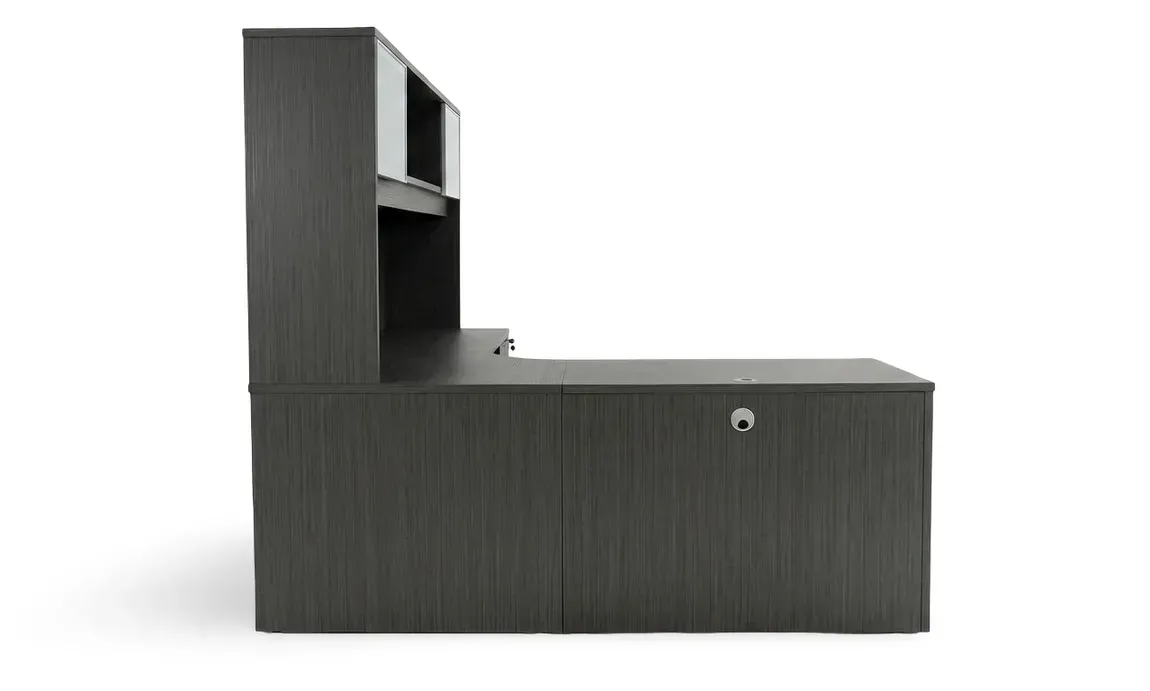 L Shape Desk with Hutch and Drawers