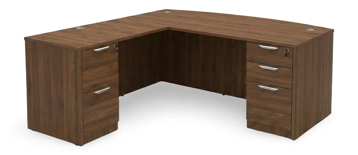 Bow Front L Shaped Desk with Drawers