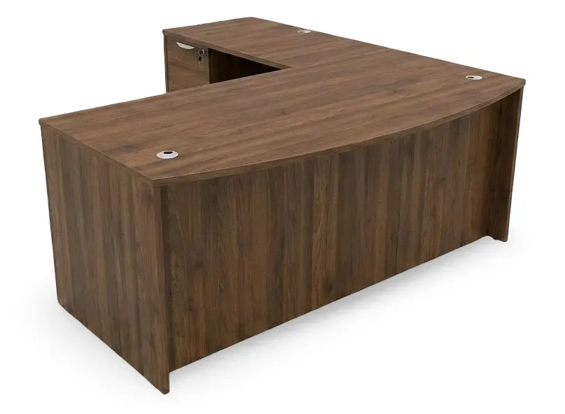 Bow Front L Shaped Desk with Drawers