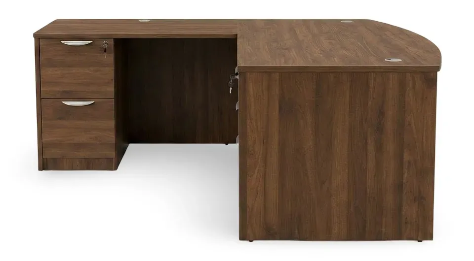 Bow Front L Shaped Desk with Drawers