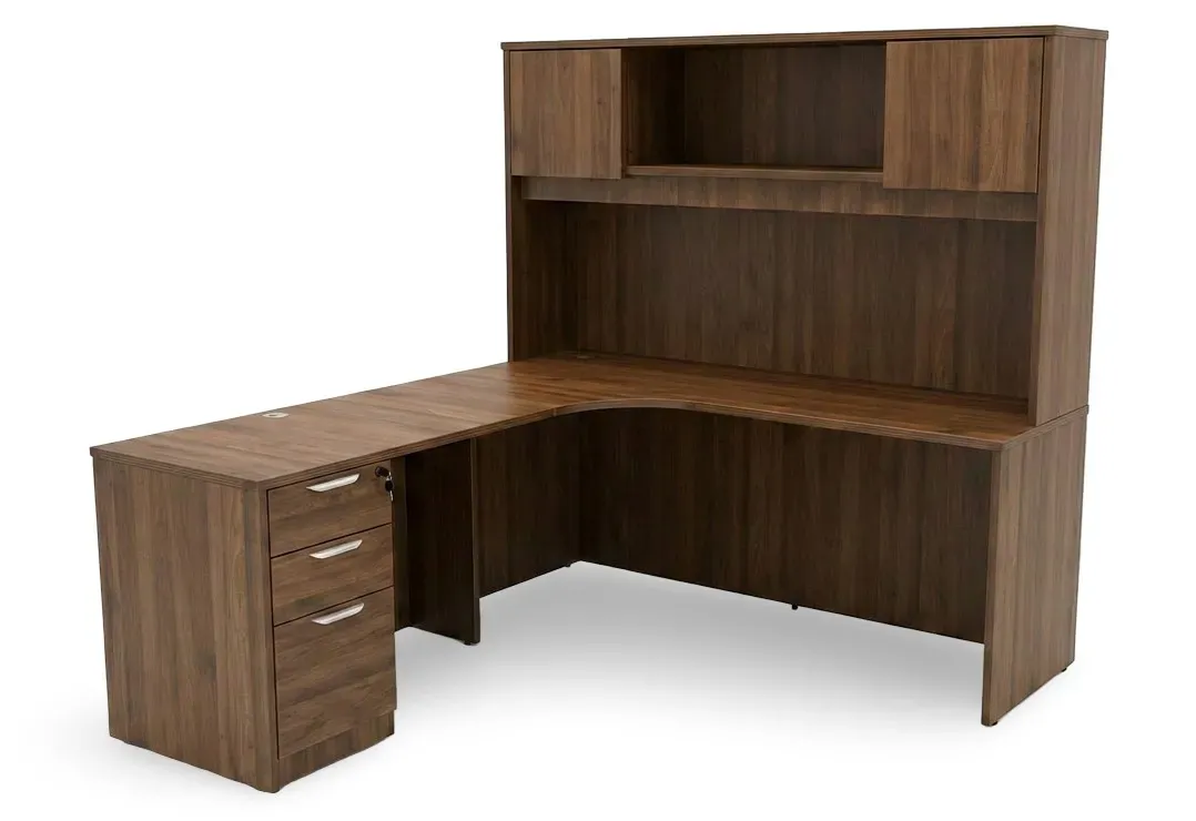 L Shaped Desk with Hutch and Drawers