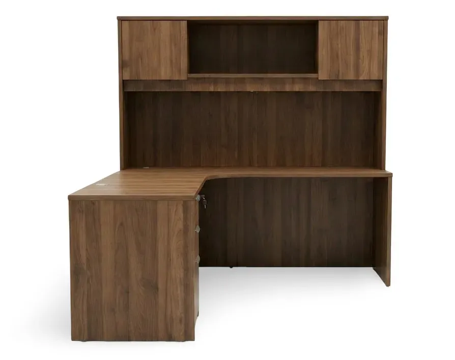 L Shaped Desk with Hutch and Drawers