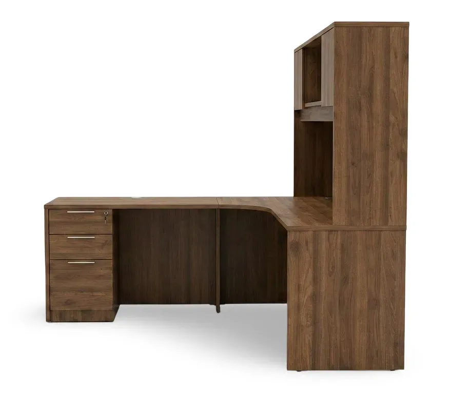 L Shaped Desk with Hutch and Drawers