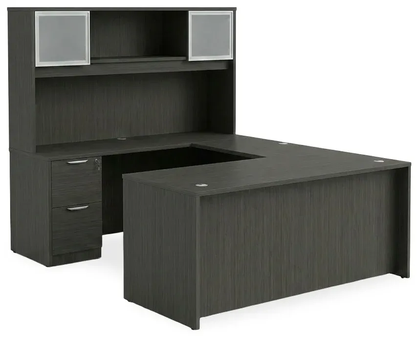 U Shape Desk with Hutch and Drawers