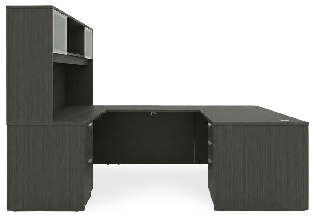 U Shape Desk with Hutch and Drawers