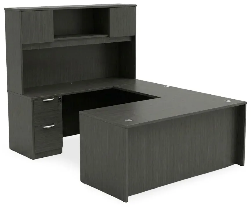 U Shape Desk with Hutch and Drawers