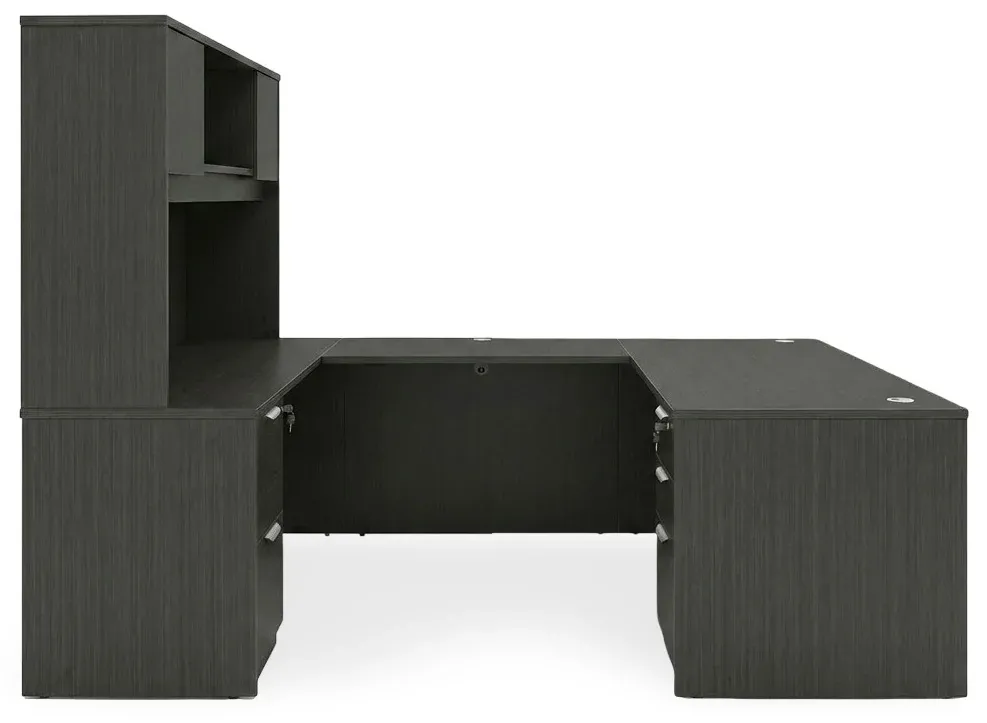 U Shape Desk with Hutch and Drawers