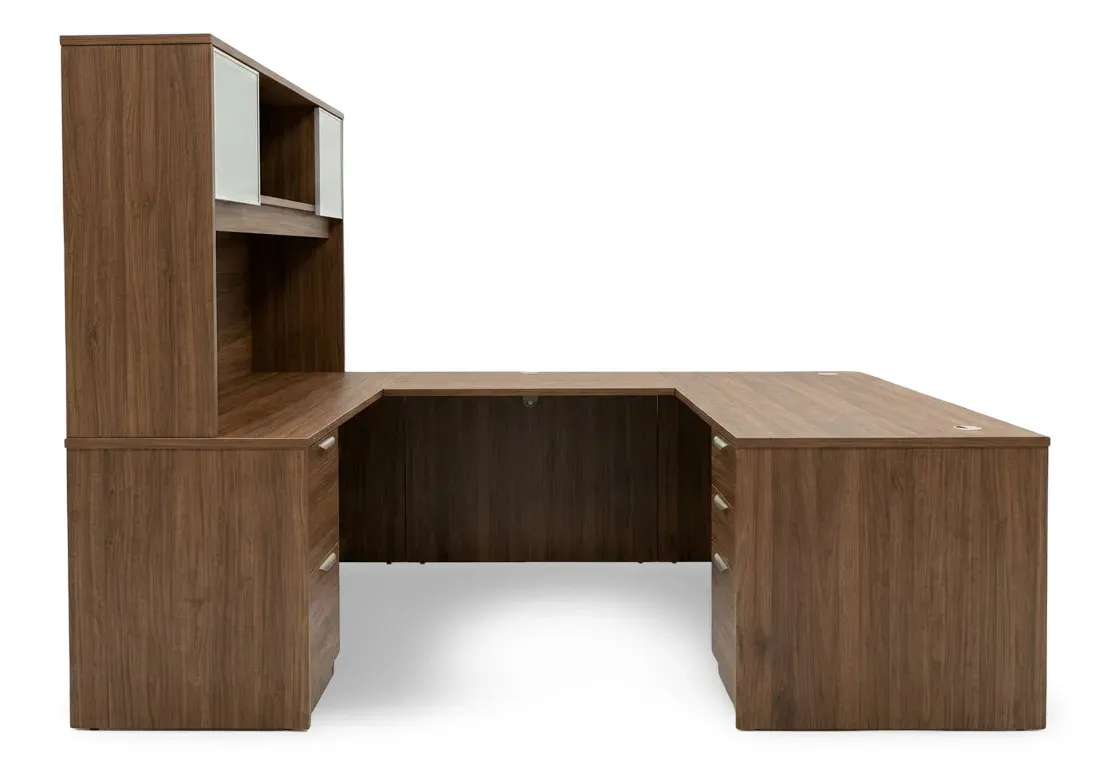U Shape Desk with Hutch and Drawers