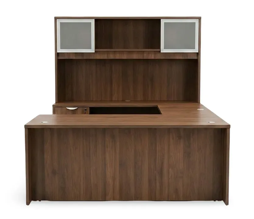 U Shape Desk with Hutch and Drawers