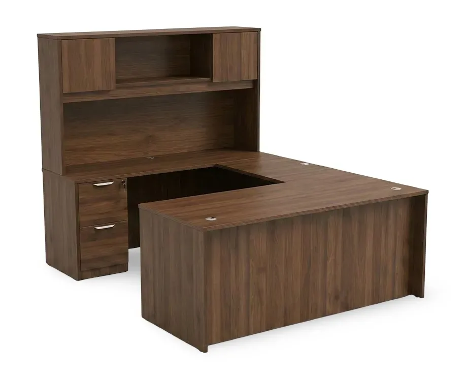 U Shape Desk with Hutch and Drawers