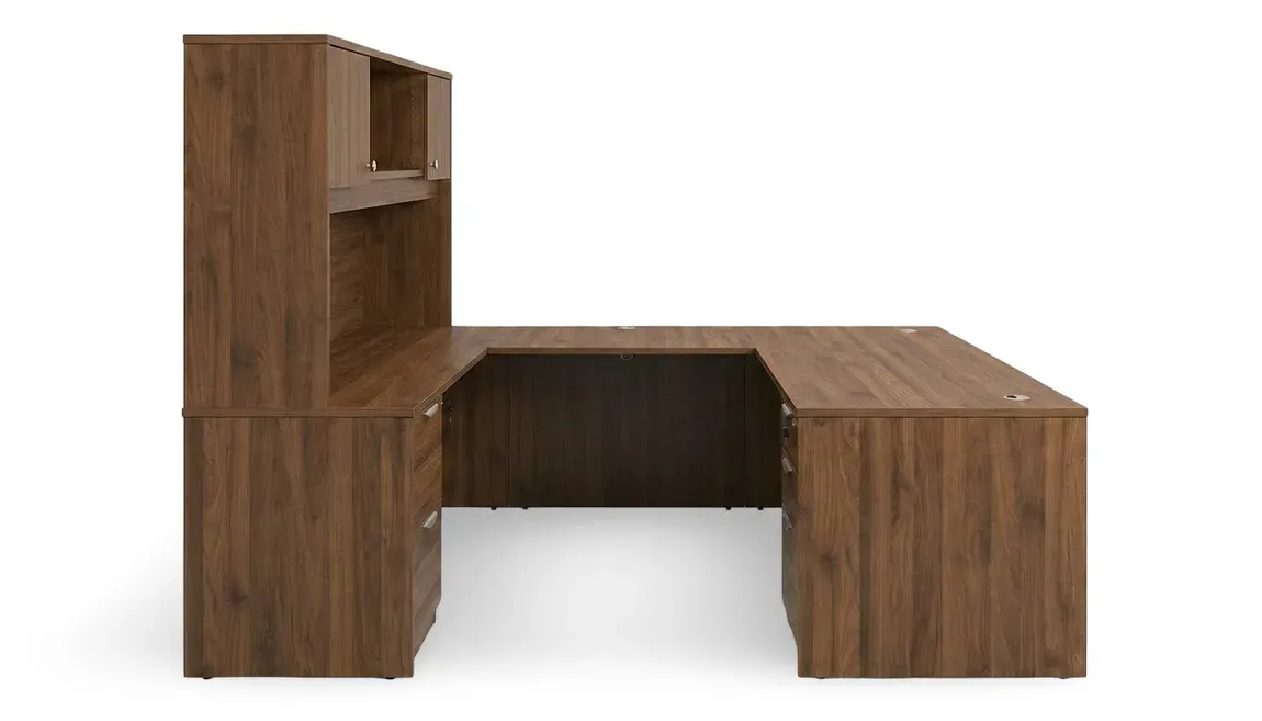 U Shape Desk with Hutch and Drawers