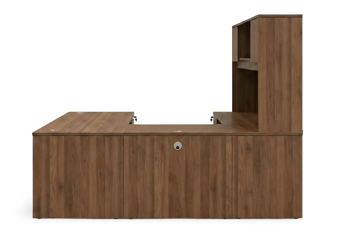 U Shape Desk with Hutch and Drawers