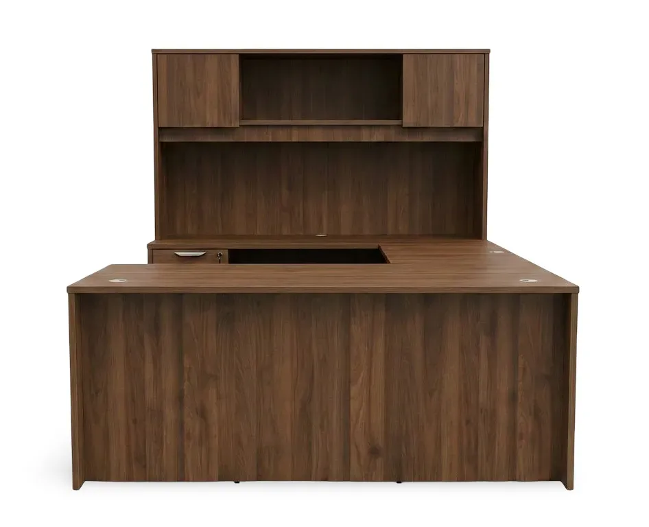 U Shape Desk with Hutch and Drawers