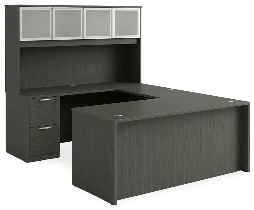 U Shaped Desk with Hutch and Drawers