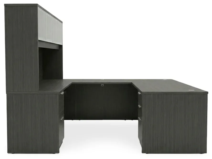 U Shaped Desk with Hutch and Drawers