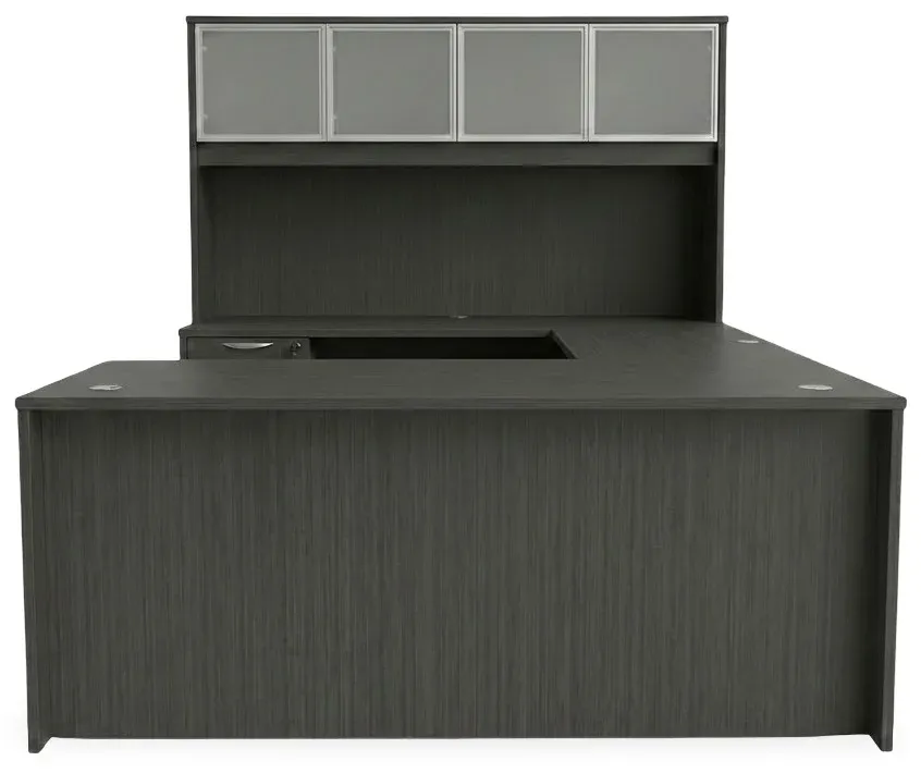 U Shaped Desk with Hutch and Drawers