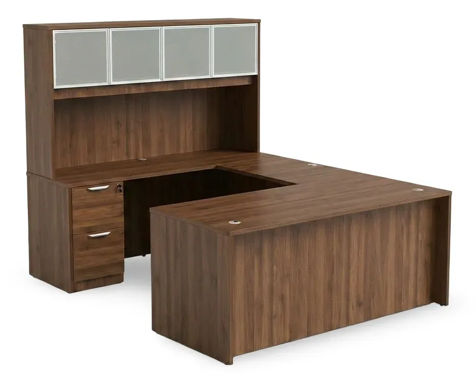 U Shaped Desk with Hutch and Drawers