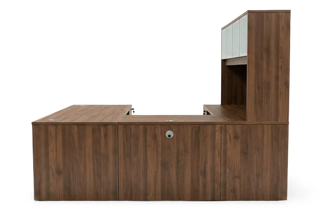 U Shaped Desk with Hutch and Drawers