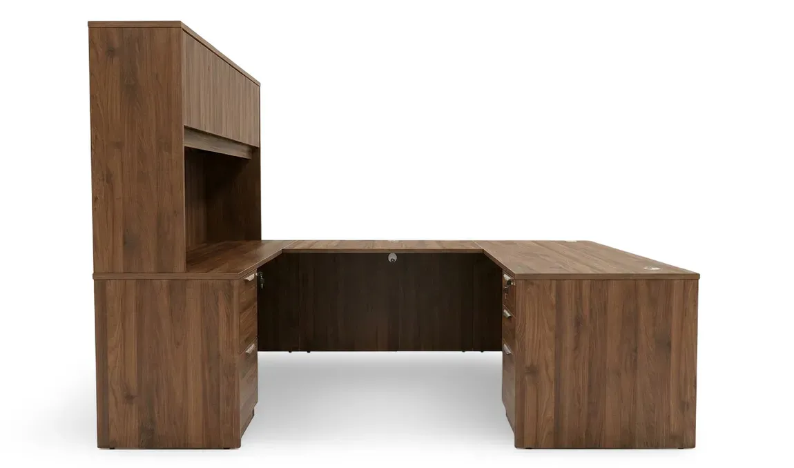 U Shaped Desk with Hutch and Drawers