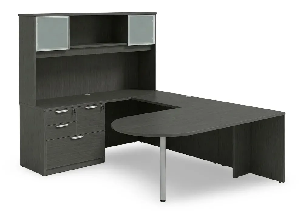 U Shaped Peninsula Desk with Hutch