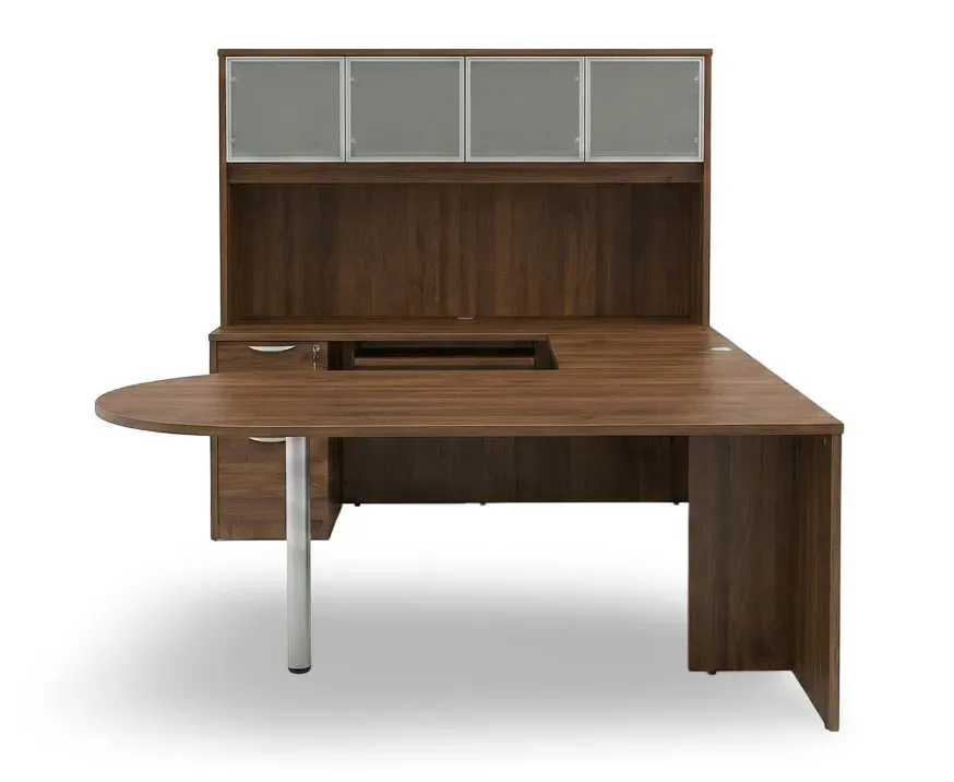 U Shaped Peninsula Desk with Hutch