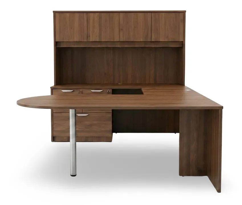 U Shaped Peninsula Desk with Hutch and Drawers