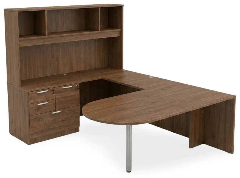 U Shaped Peninsula Office Desk with Hutch