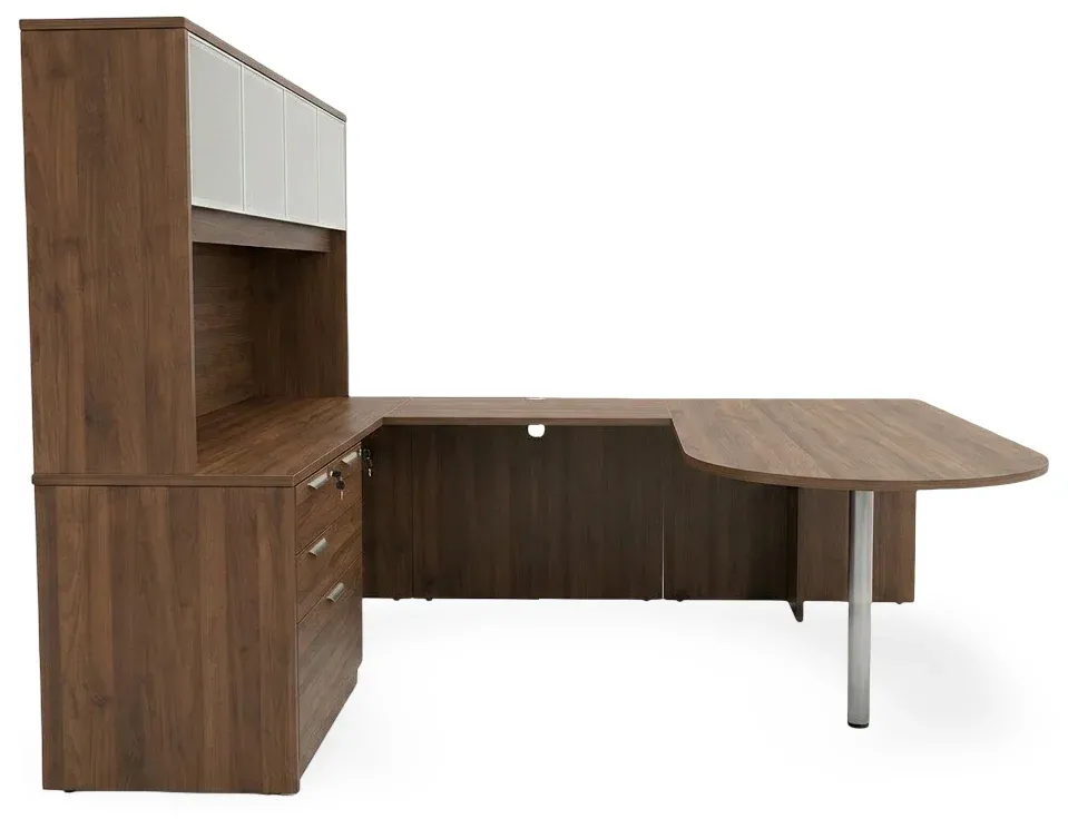 U Shaped Peninsula Desk with Hutch and Drawers