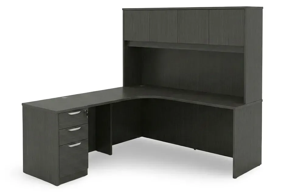 L Shaped Desk with Hutch and Drawers
