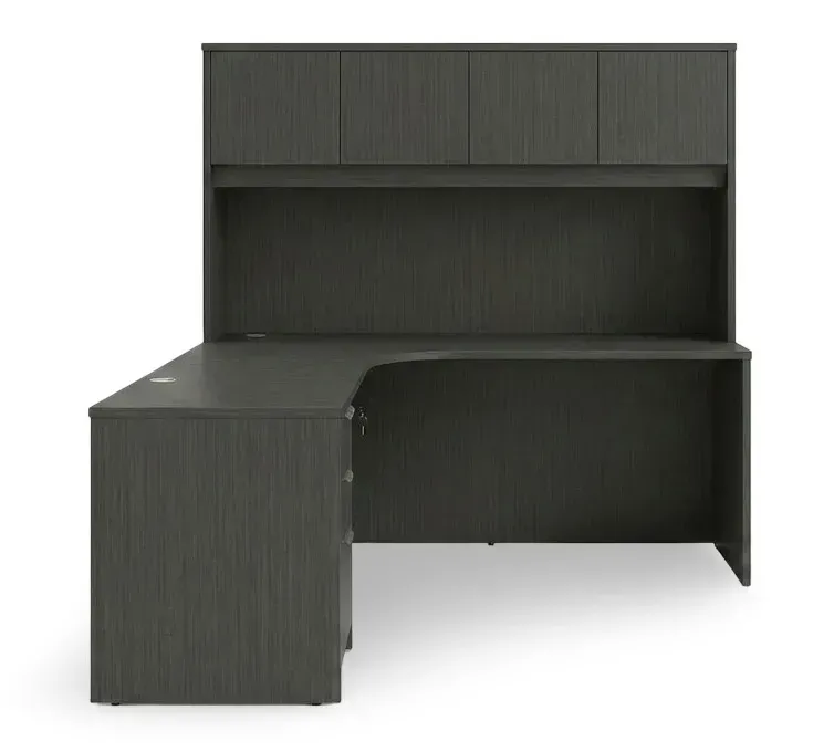 L Shaped Desk with Hutch and Drawers