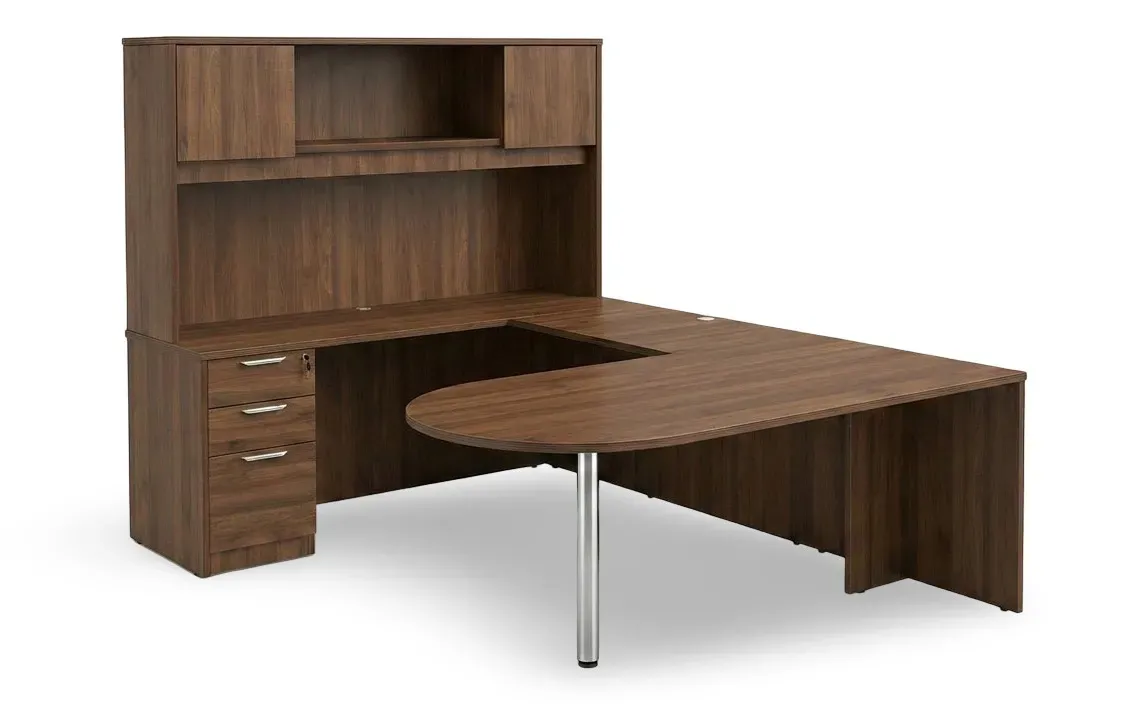 U Shaped Peninsula Desk with Storage