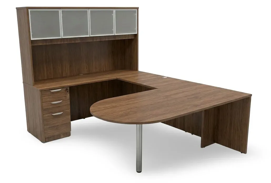U Shaped Peninsula Desk with Storage