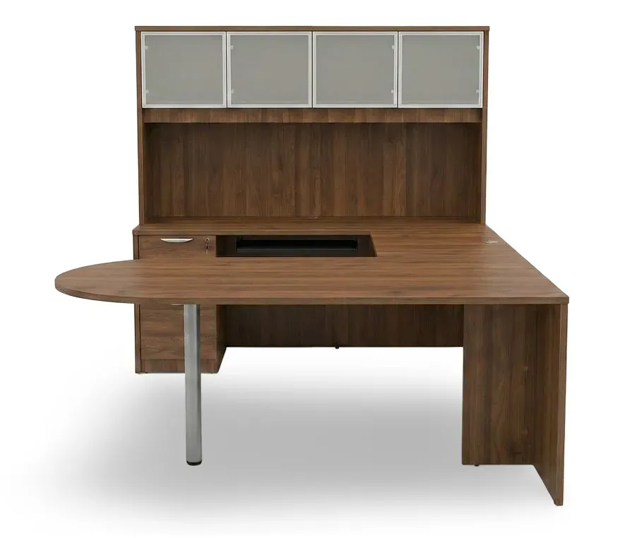 U Shaped Peninsula Desk with Storage