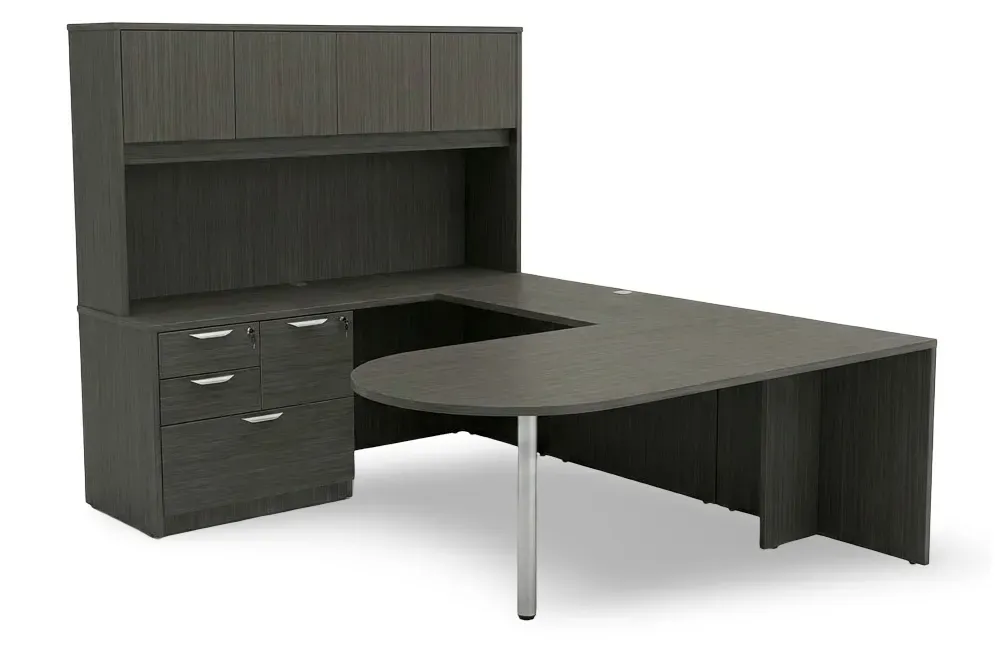 U Shape Peninsula Desk with Hutch and Drawers