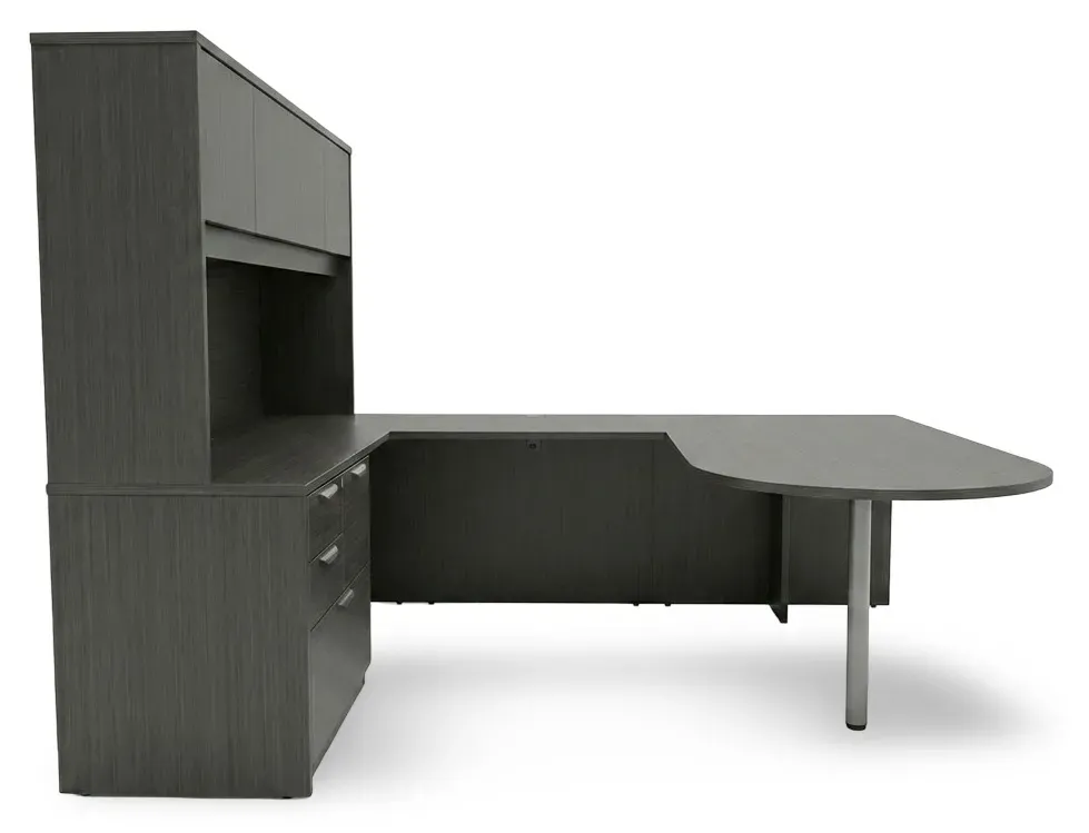 U Shape Peninsula Desk with Hutch and Drawers