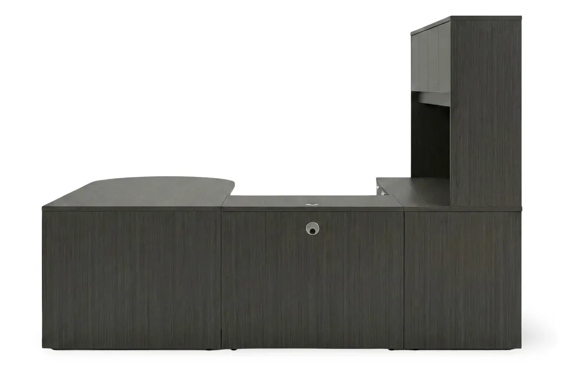 U Shape Peninsula Desk with Hutch and Drawers