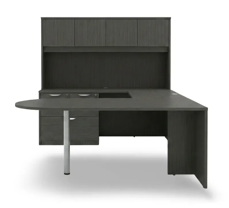U Shape Peninsula Desk with Hutch and Drawers