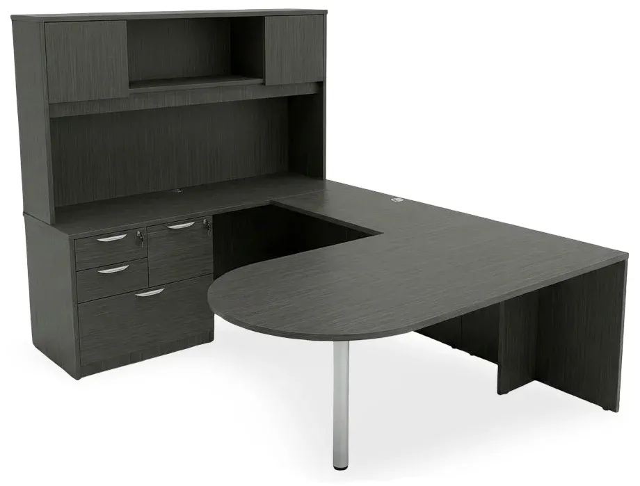 U Shape Peninsula Desk with Hutch and Drawers