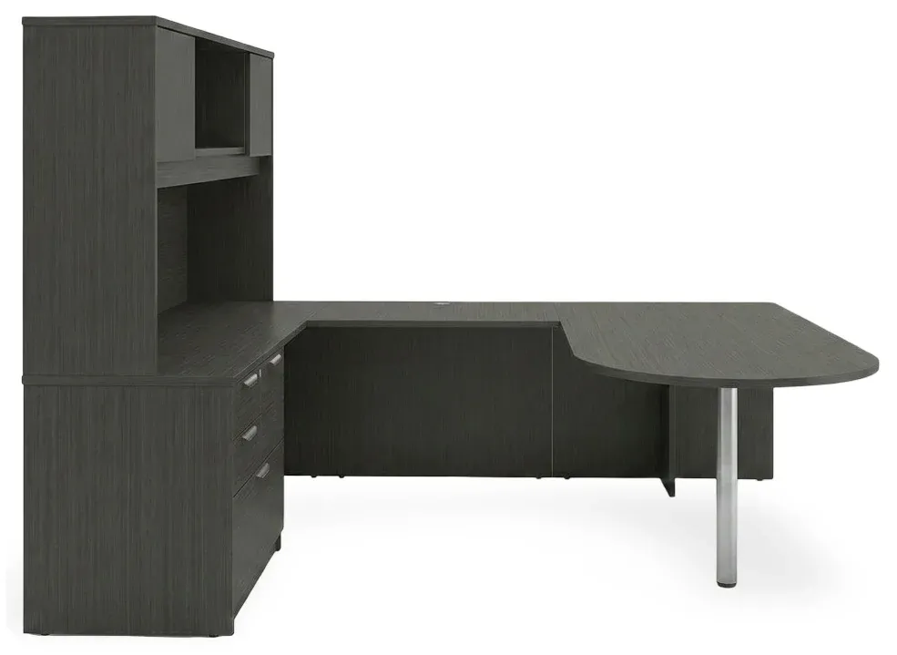 U Shape Peninsula Desk with Hutch and Drawers