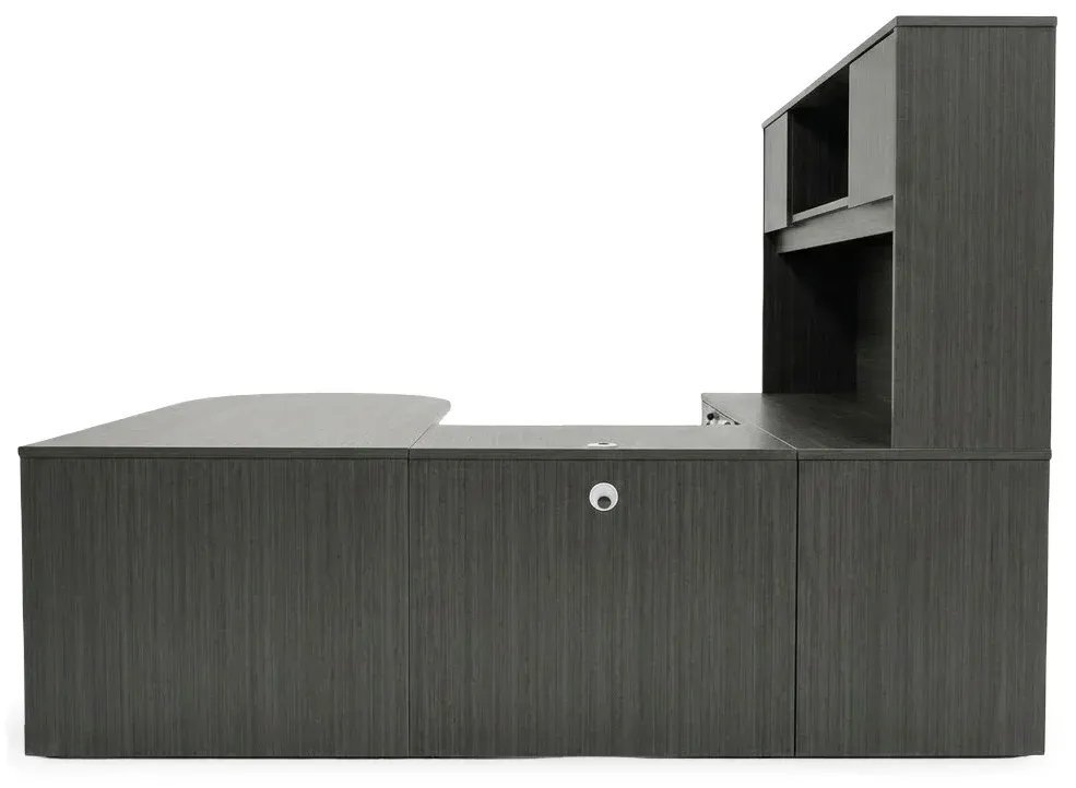 U Shape Peninsula Desk with Hutch and Drawers