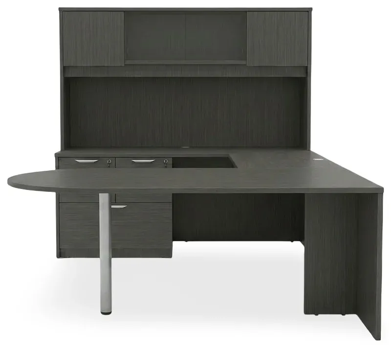 U Shape Peninsula Desk with Hutch and Drawers