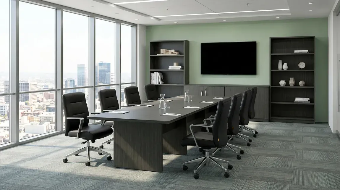 Conference Table with Storage and Chairs Set