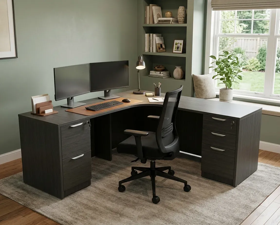 L Shaped Desk with Drawers
