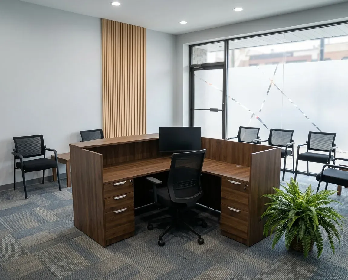 L Shaped Reception Desk with Drawers