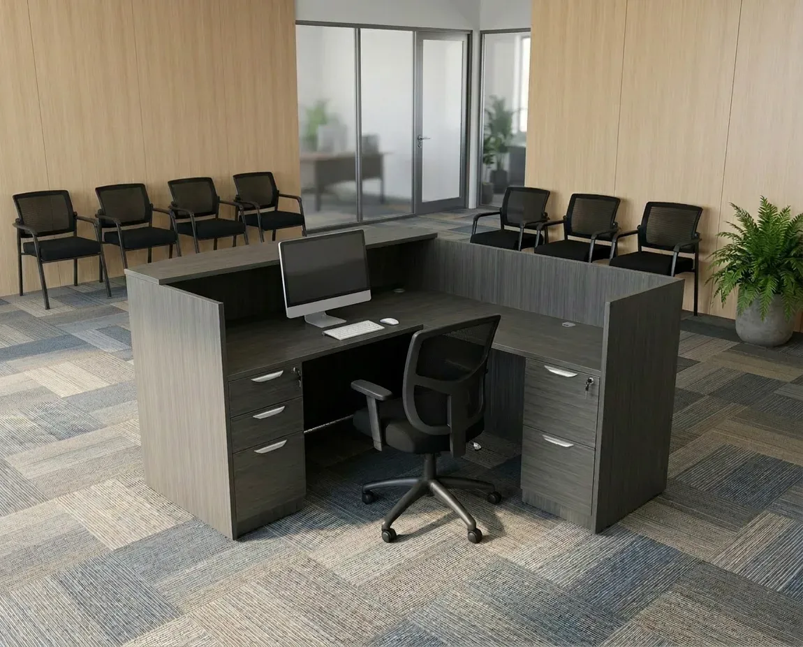 L Shaped Reception Desk with Drawers