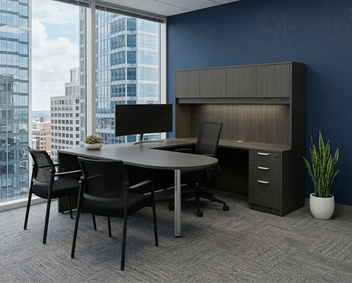 U Shaped Peninsula Desk with Hutch