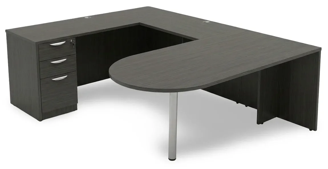 U Shaped Peninsula Desk with Drawers