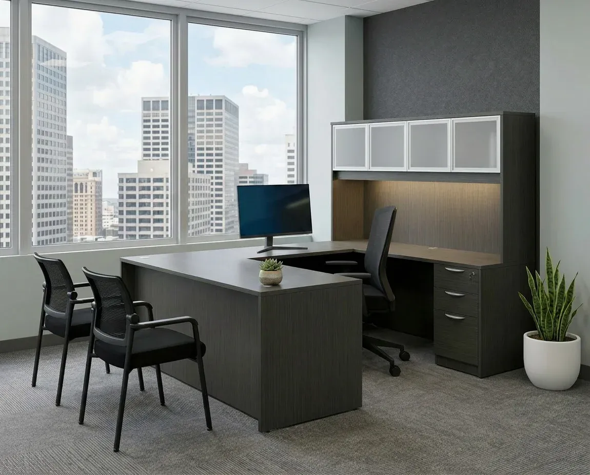 U Shaped Desk with Hutch