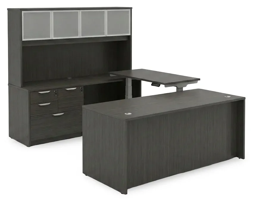 U Shaped Standing Desk with Hutch