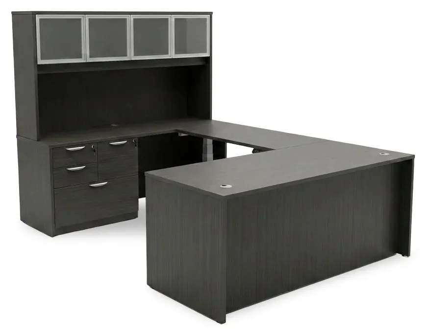 U Shaped Standing Desk with Hutch
